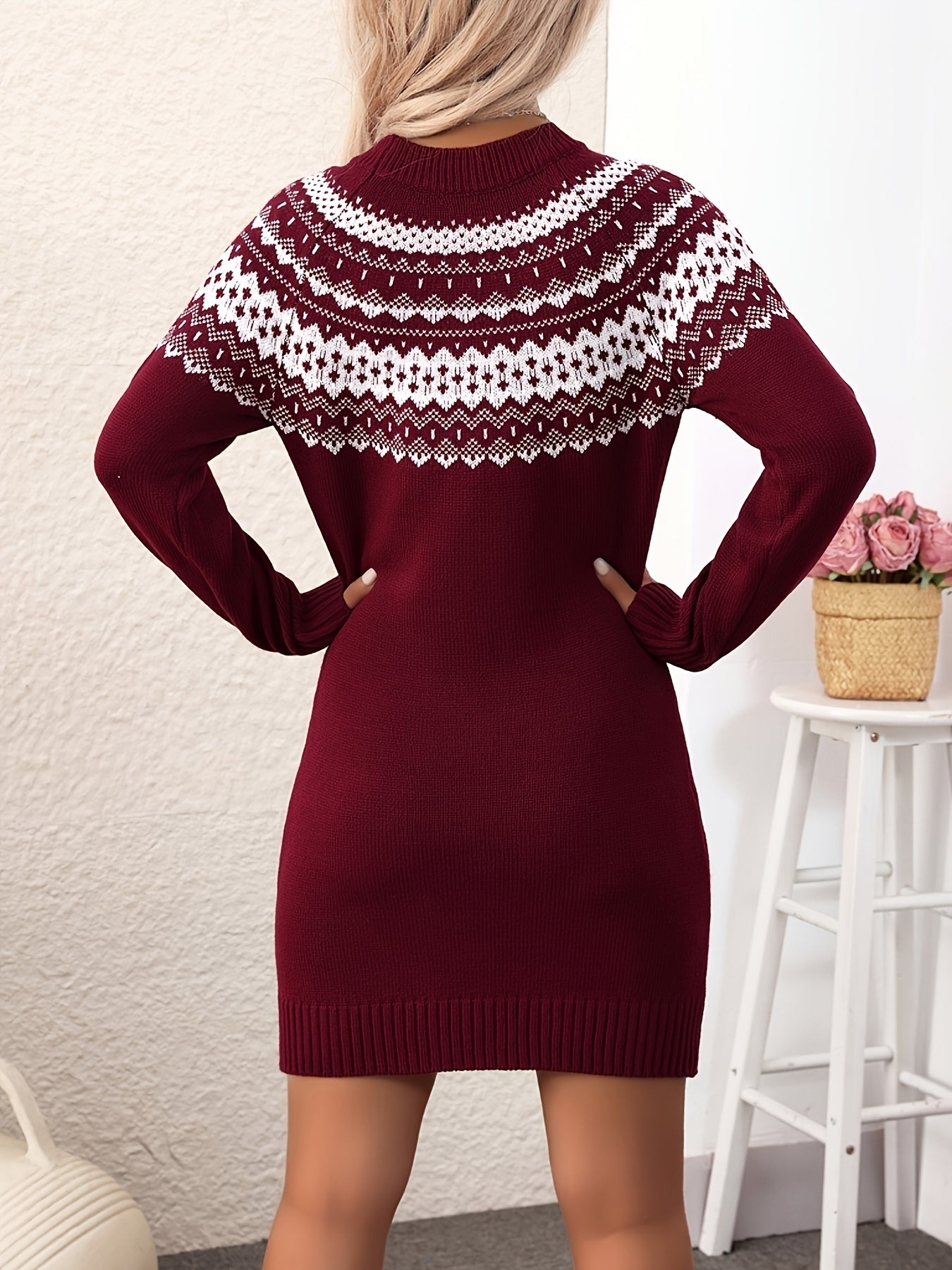 SOPHIA & ROSE | Geometric Pattern Pullover Knit Dress