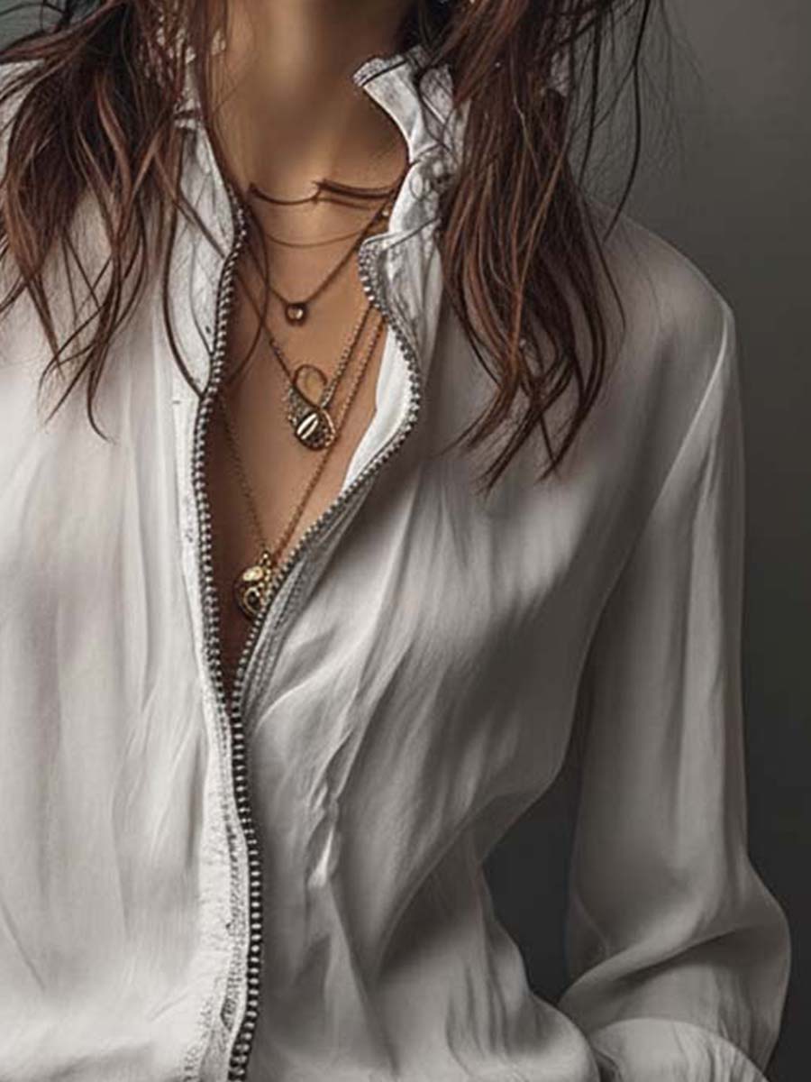 Blaire | Zip-Front Blouse With Flounce Cuffs
