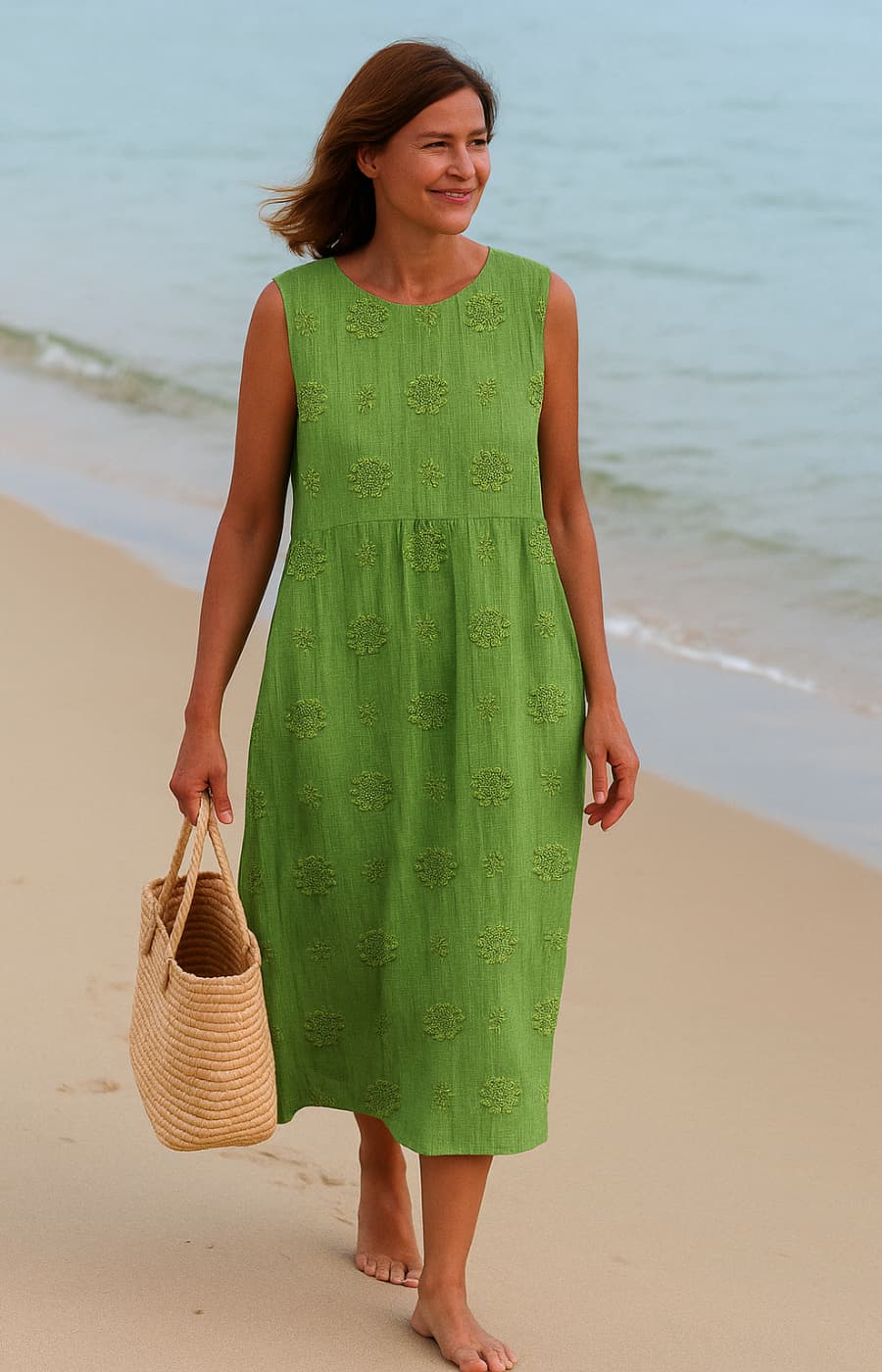 LINA™ EMBROIDERED POCKET MIDI DRESS