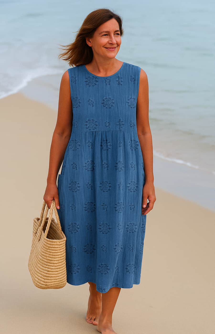 LINA™ EMBROIDERED POCKET MIDI DRESS