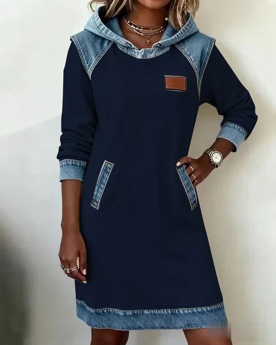 Lunariae - Casual Hooded Dress with Contrasting Style
