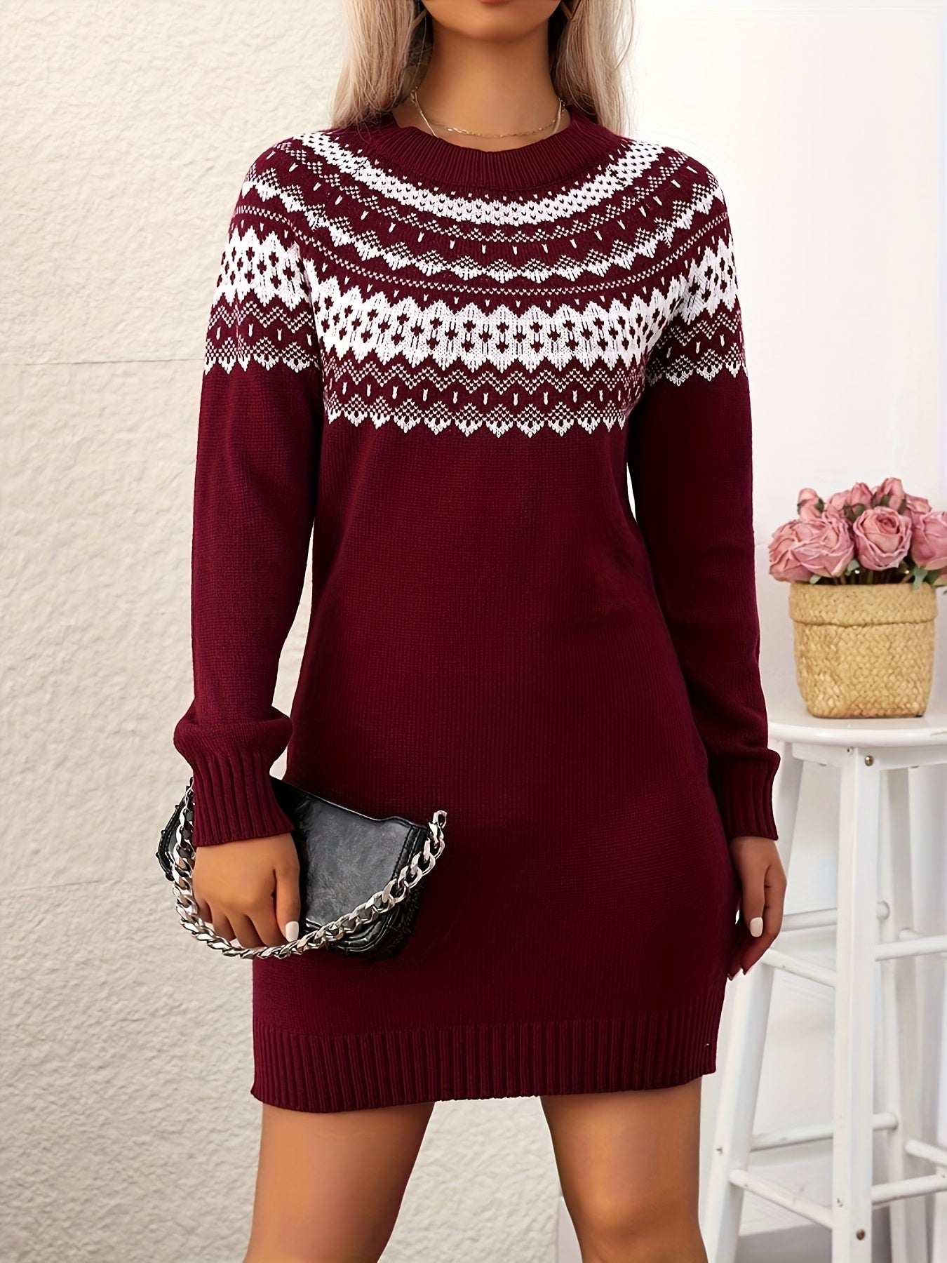 SOPHIA & ROSE | Geometric Pattern Pullover Knit Dress