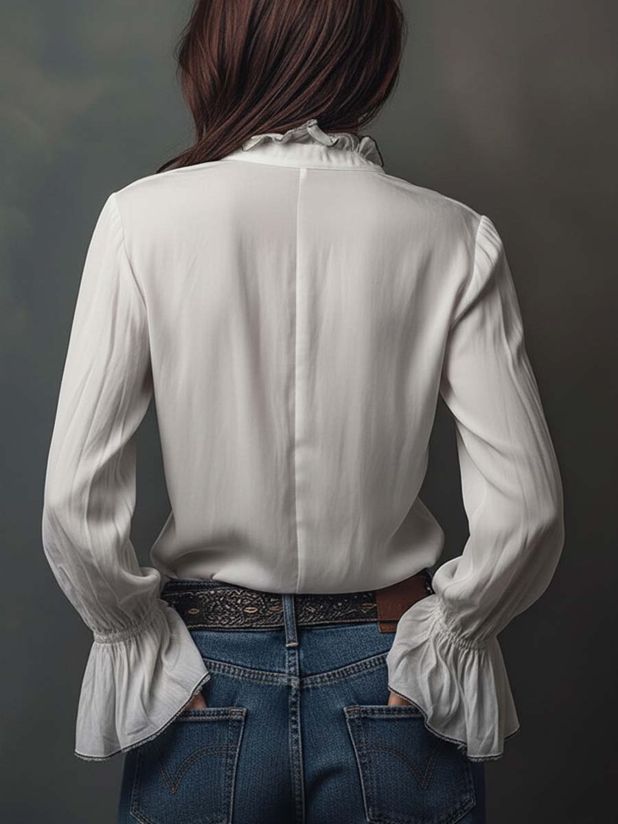 Blaire | Zip-Front Blouse With Flounce Cuffs
