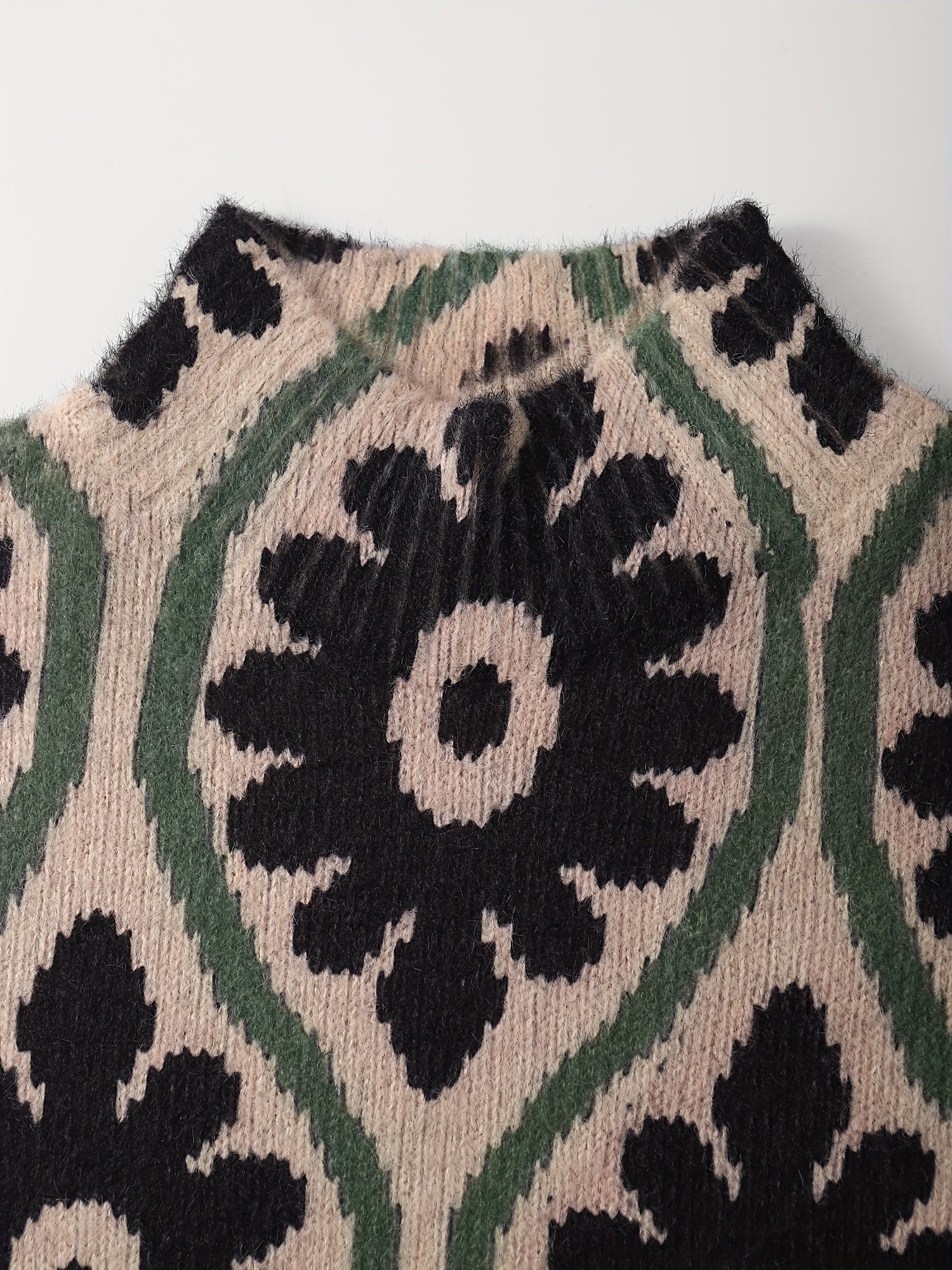SOPHIA & ROSE | Ikat Geometric High-Neck Knit Midi Dress