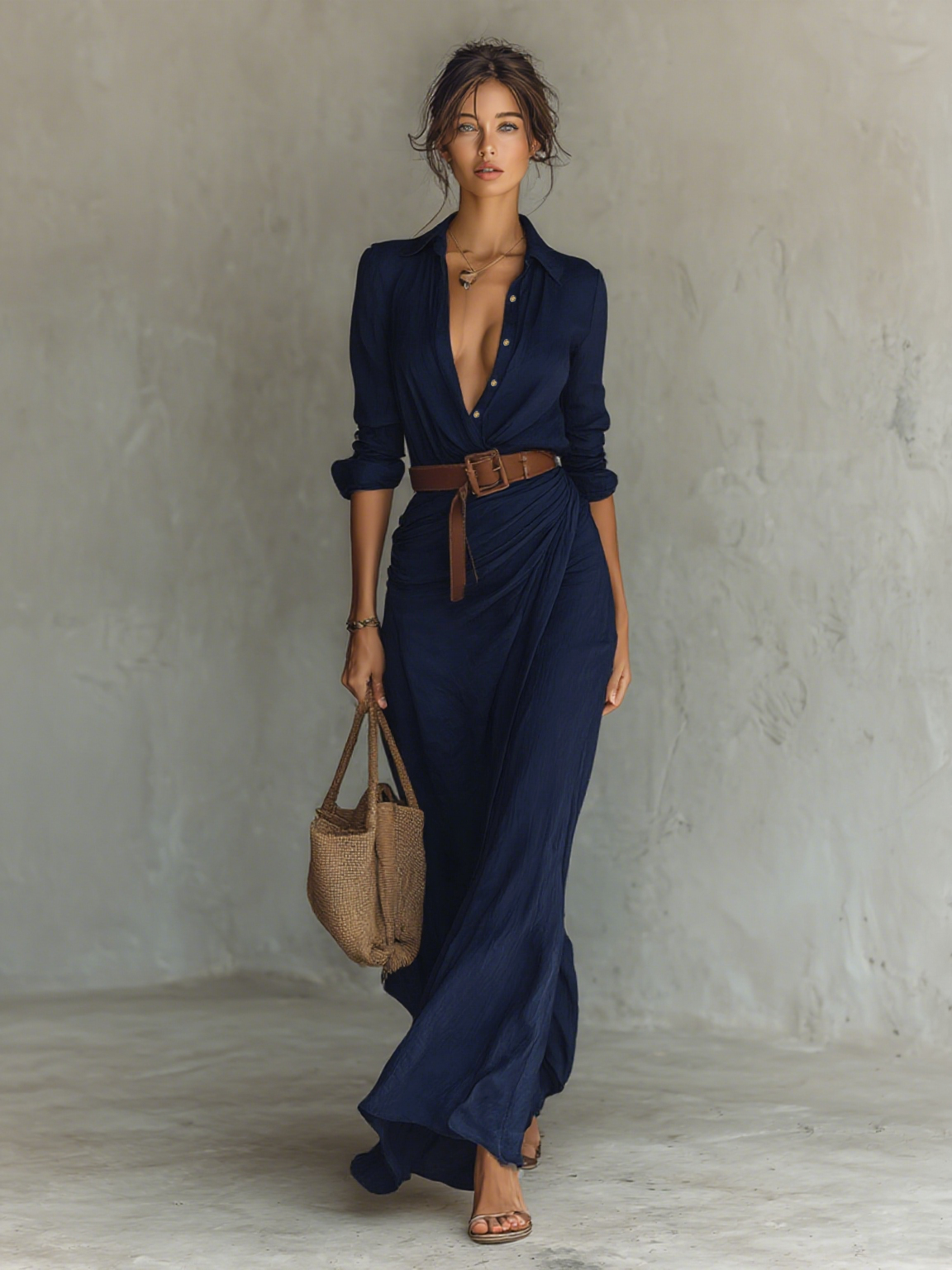 Chloe | Lapel Single Breasted Long Sleeve Belted Maxi Dress