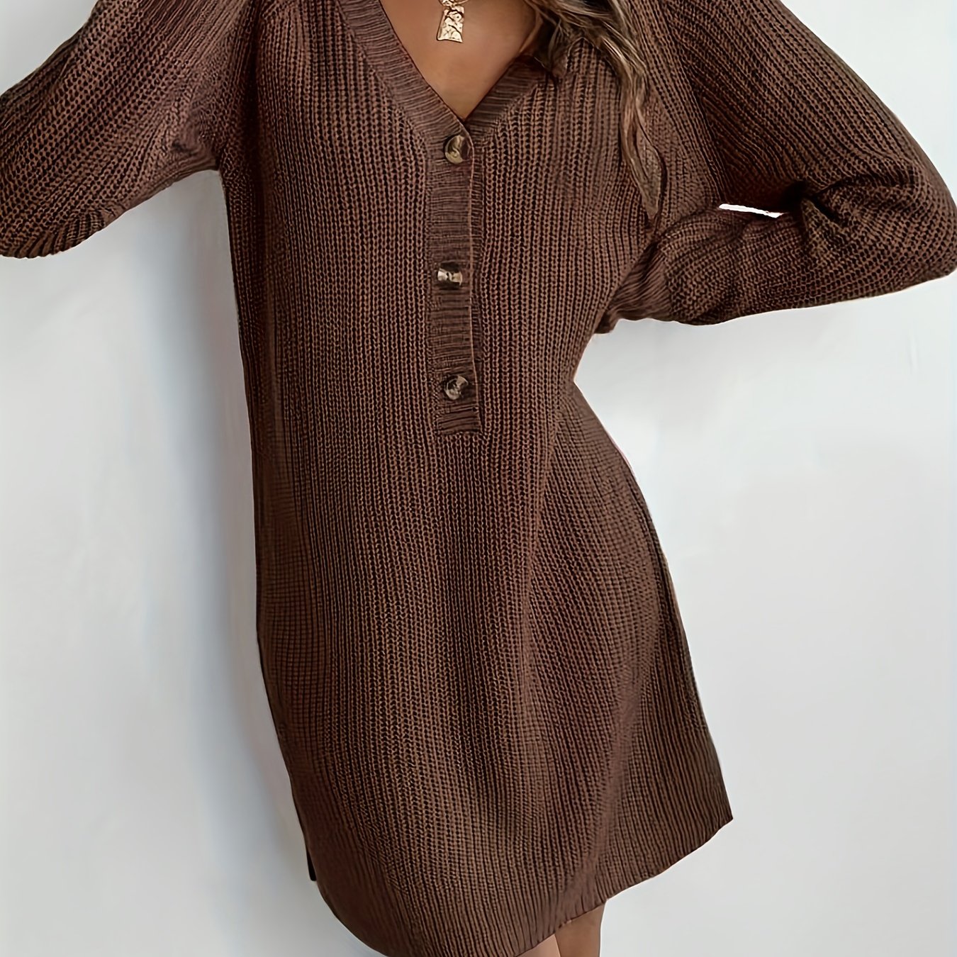 SOPHIA & ROSE | V‑Neck Raglan Sleeve Sweater Dress