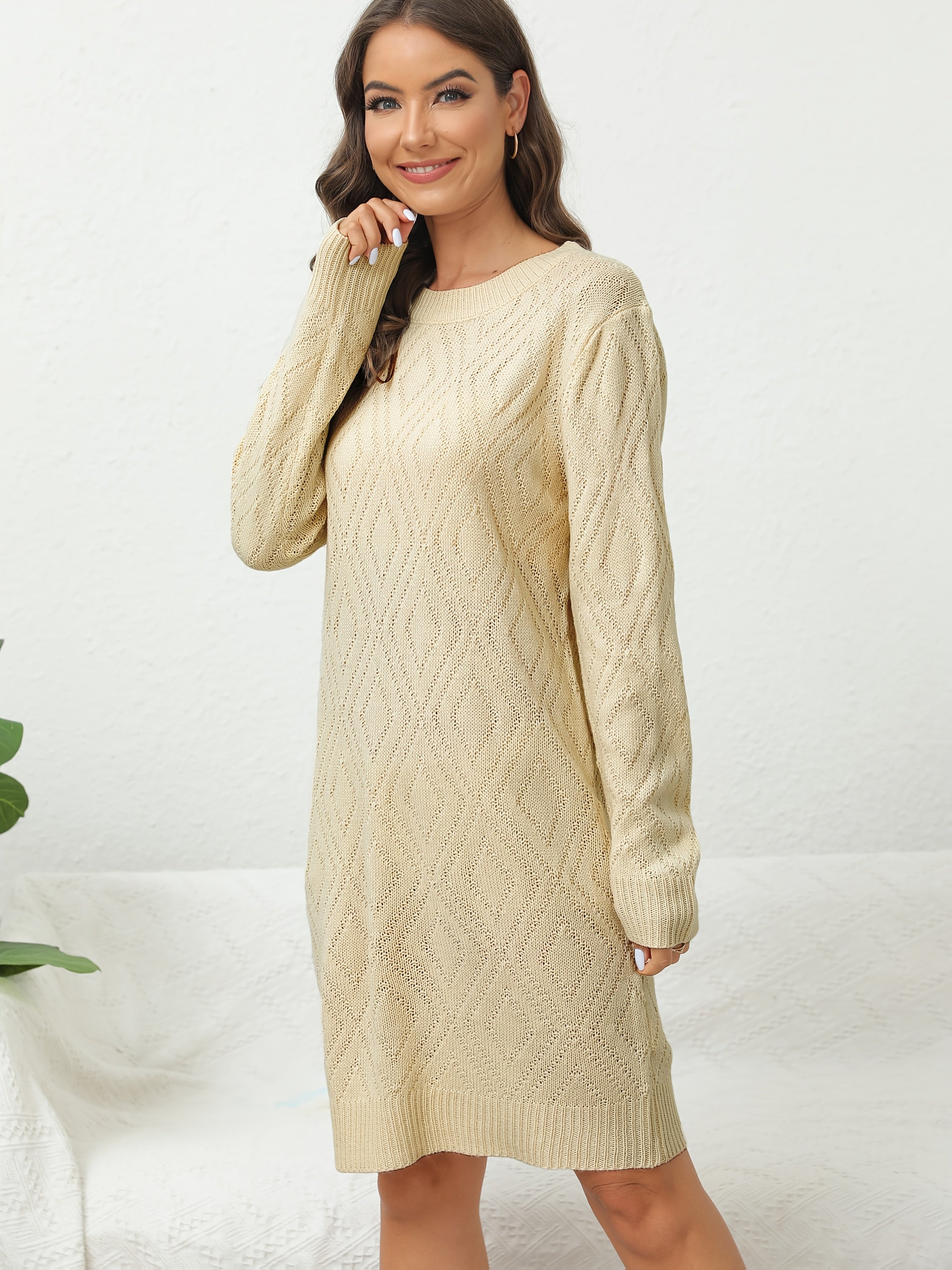 SOPHIA & ROSE | Classic Diamond‑Pattern Knit Midi Dress