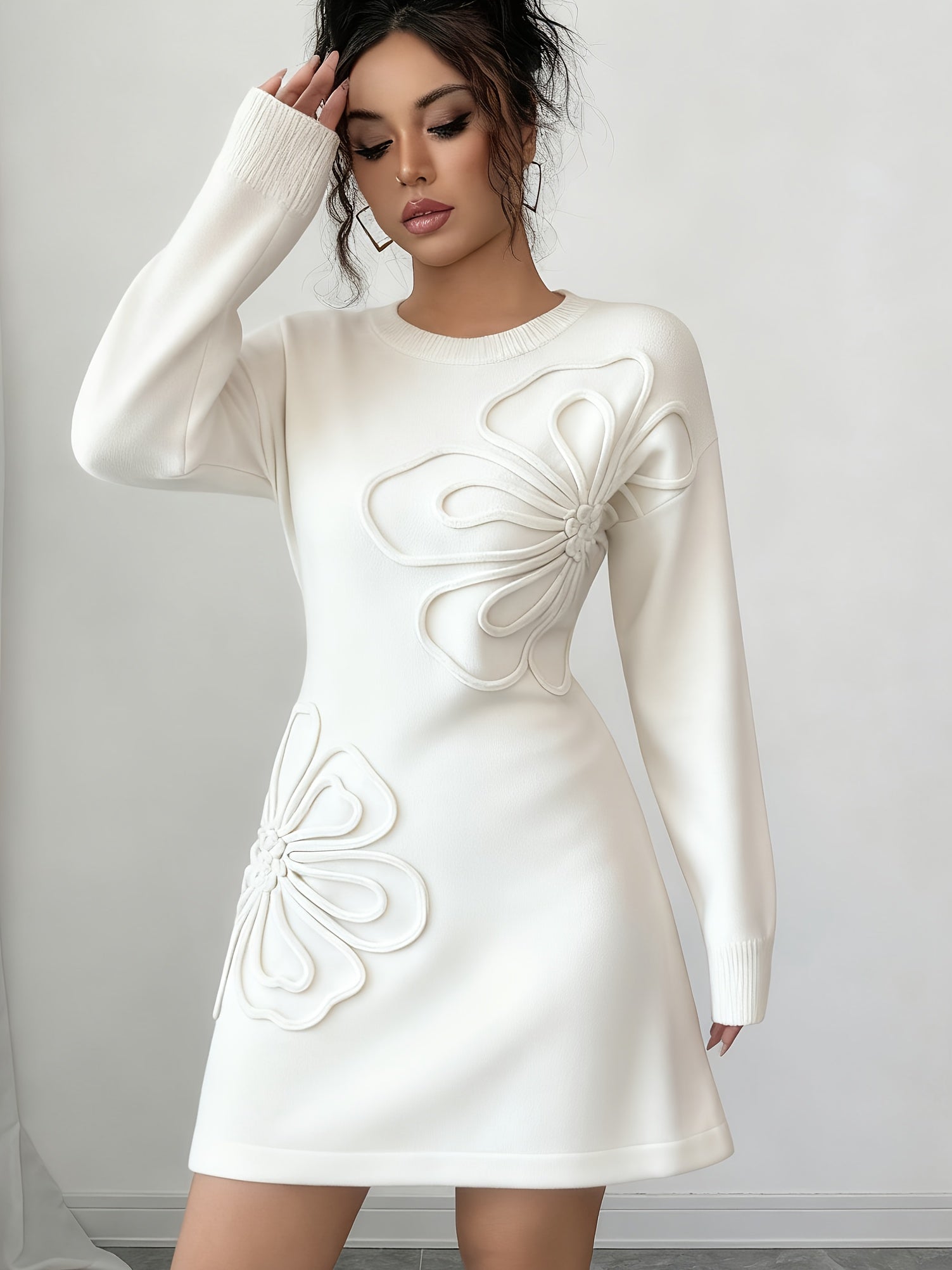 SOPHIA & ROSE | Floral Embellished Long Sleeve Midi Dress