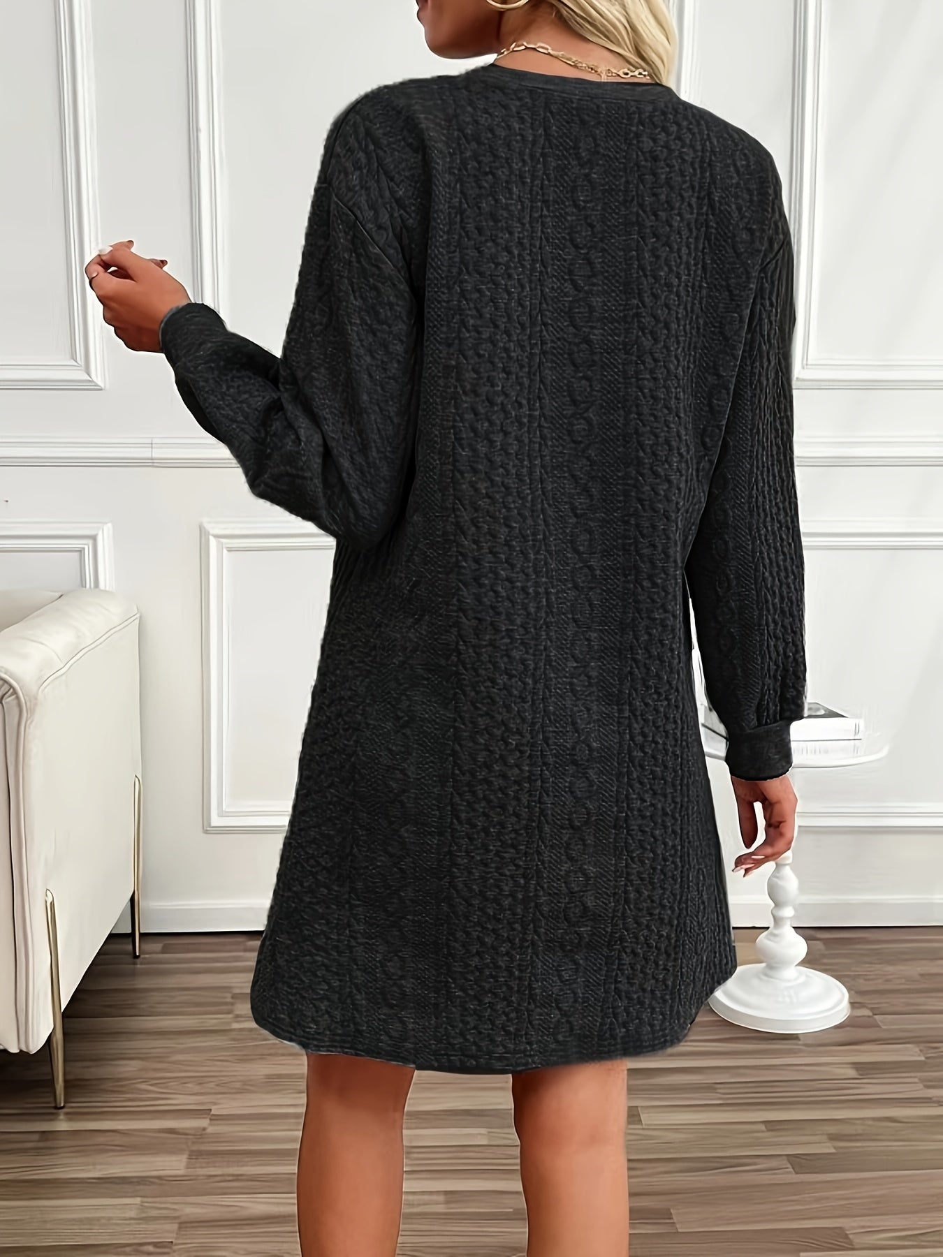 SOPHIA & ROSE | Light Gray Cable Knit Midi Dress