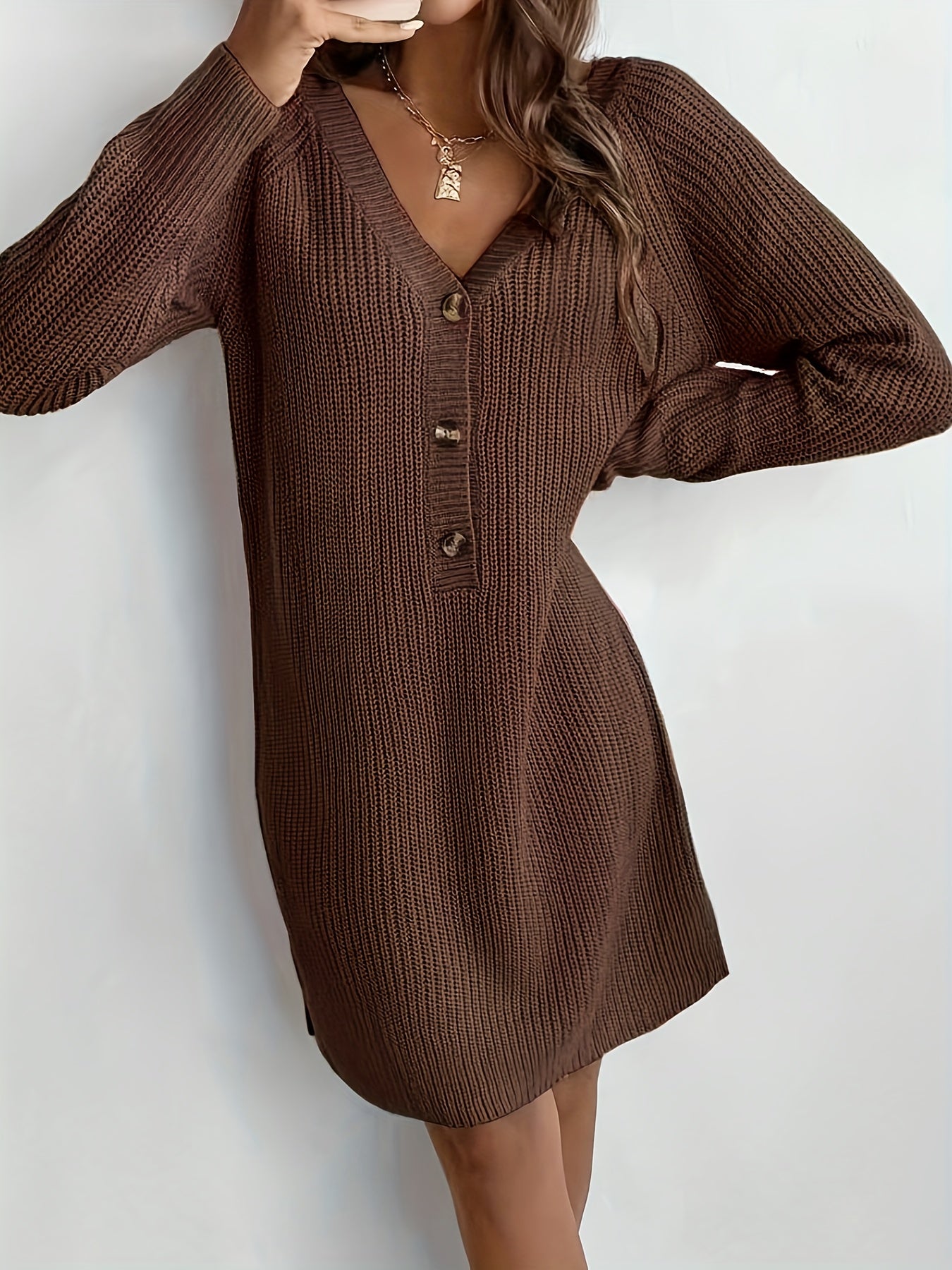 SOPHIA & ROSE | V‑Neck Raglan Sleeve Sweater Dress