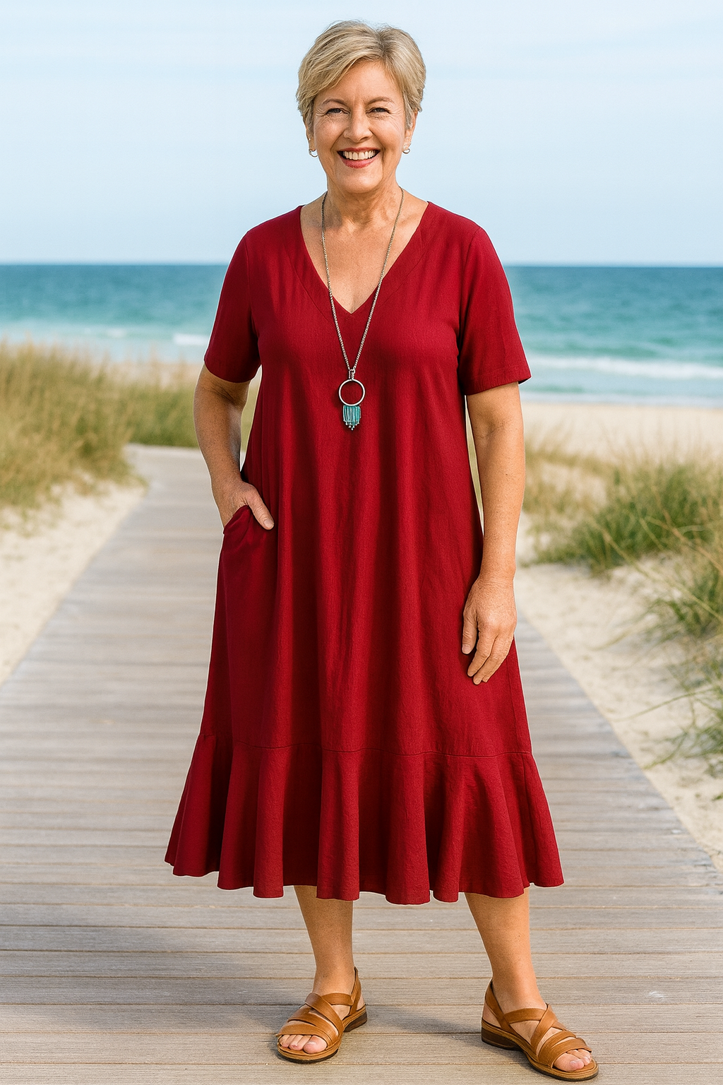 MARINA™ FLOWEASE MIDI DRESS