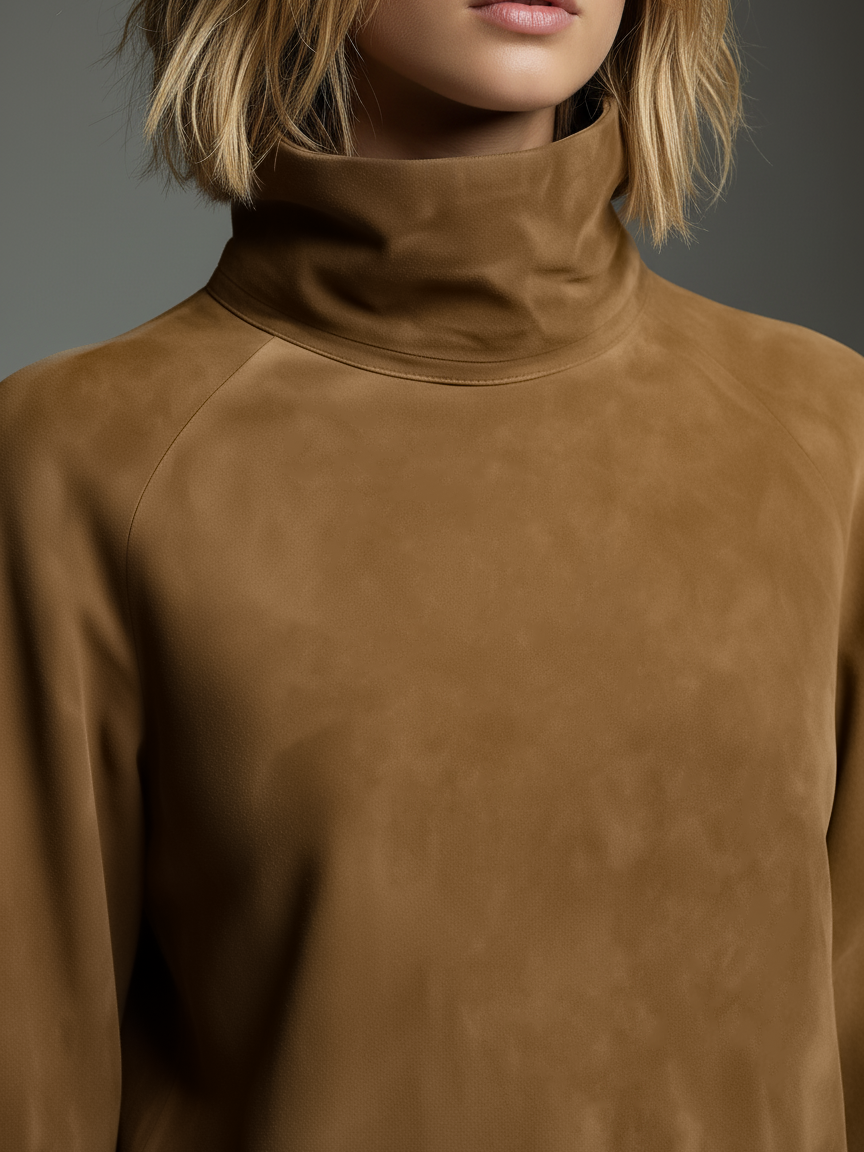 Jasmin | Vintage Loose Suede Turtleneck Mini Dress