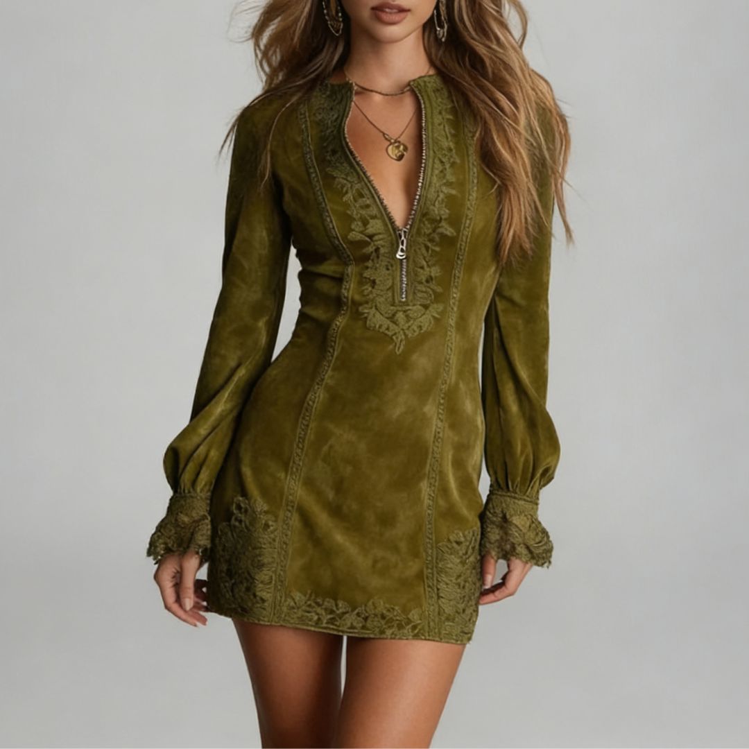 Serene | Suede Lace Zip Mini Dress