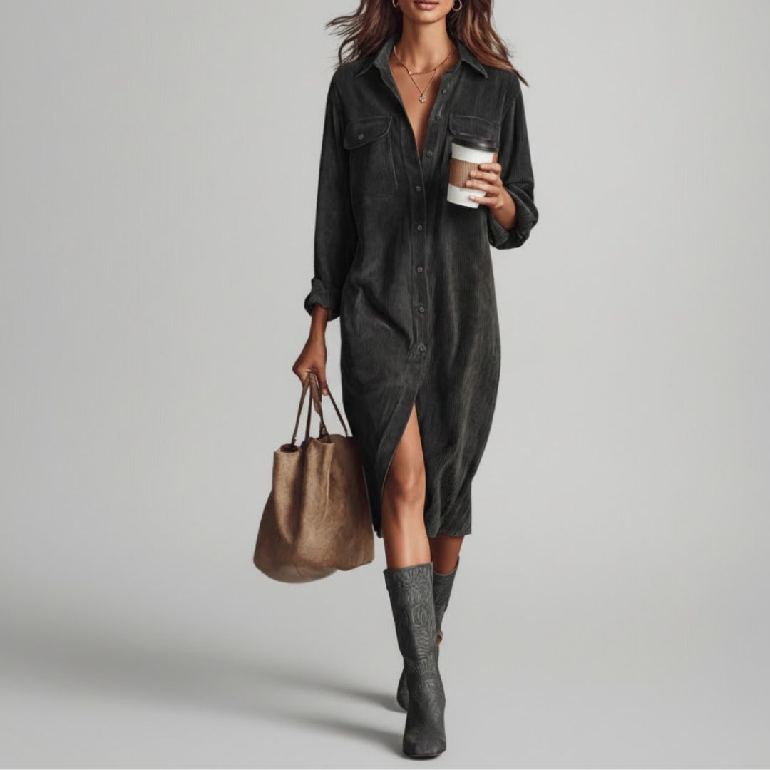 Talia | Chic Button Detail Midi Dress