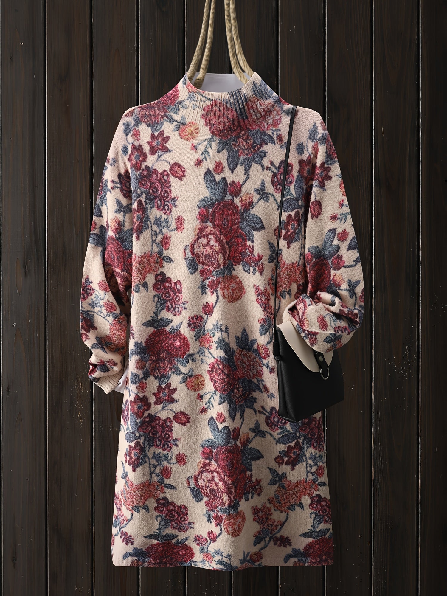SOPHIA & ROSE | Red Floral High‑Neck Midi Dress