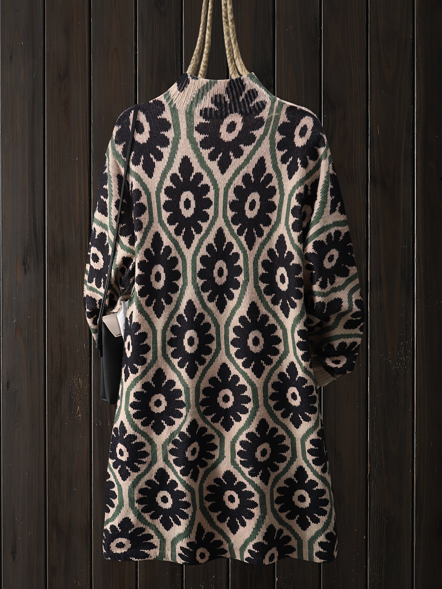 SOPHIA & ROSE | Ikat Geometric High-Neck Knit Midi Dress