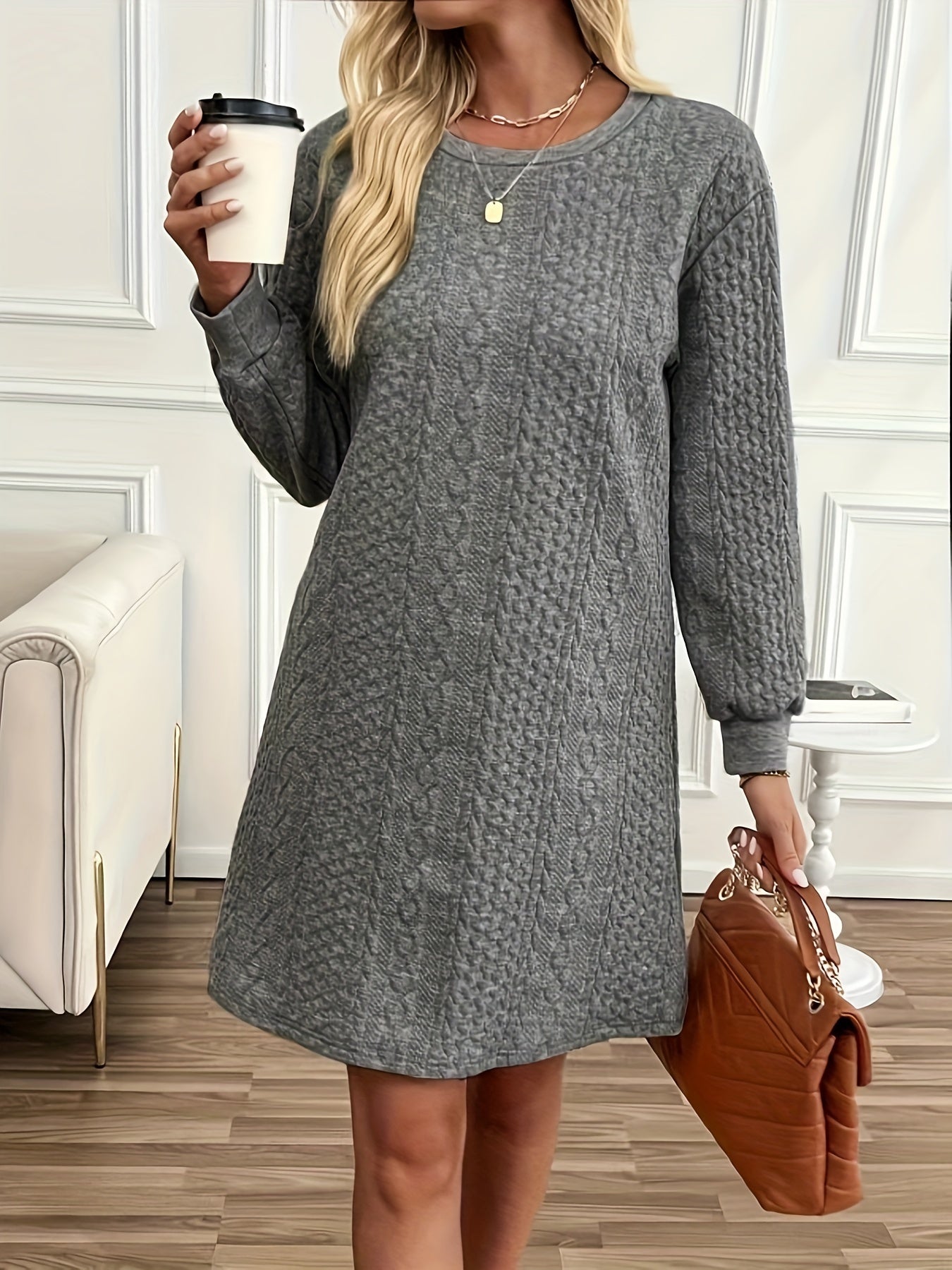 SOPHIA & ROSE | Light Gray Cable Knit Midi Dress