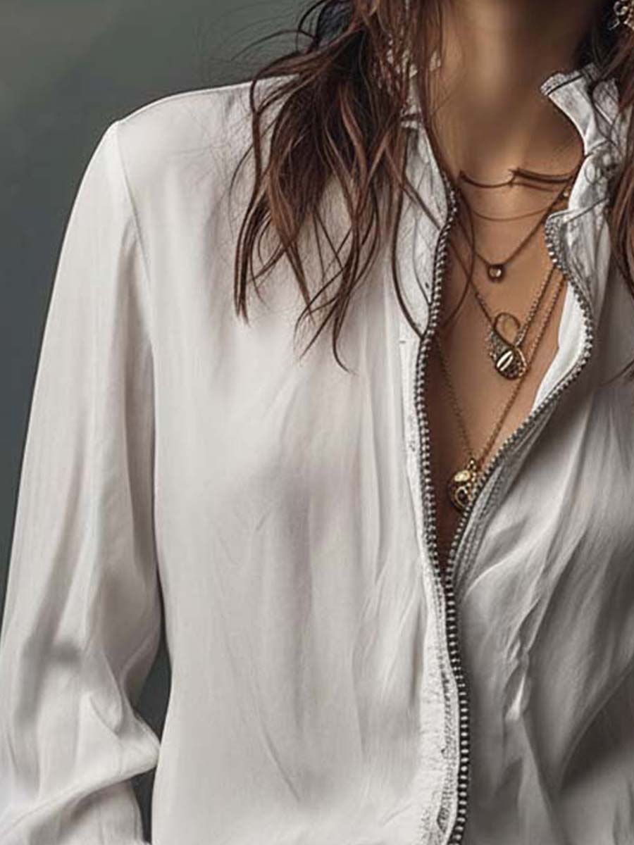 Blaire | Zip-Front Blouse With Flounce Cuffs
