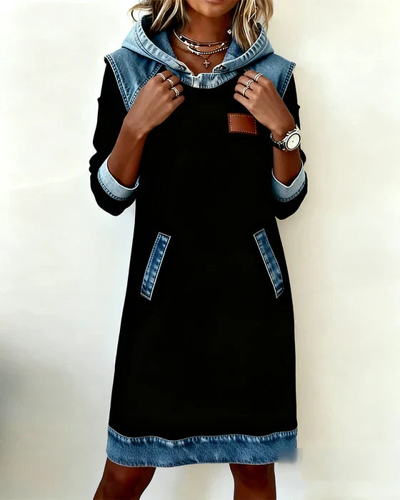 Lunariae - Casual Hooded Dress with Contrasting Style