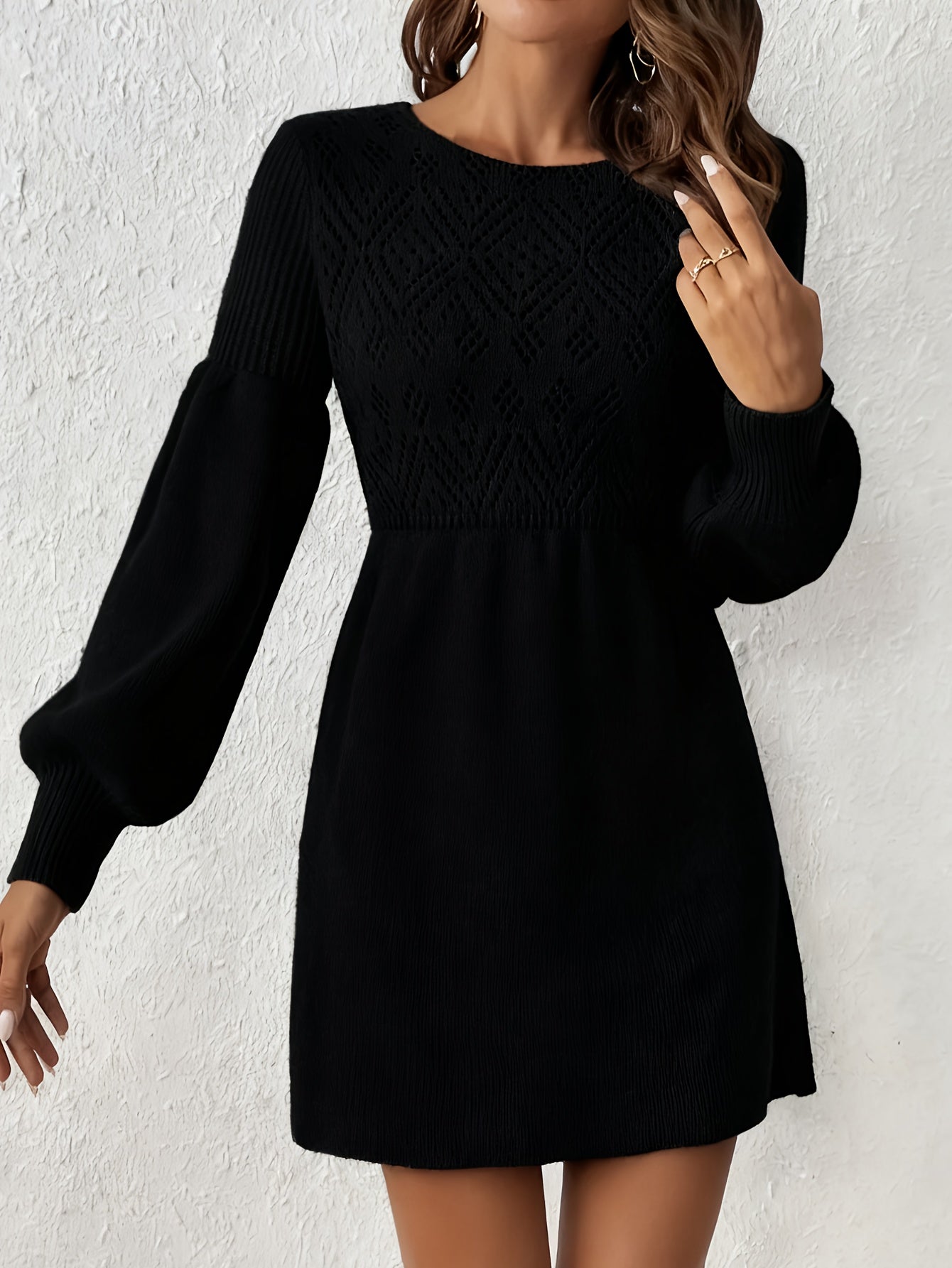 SOPHIA & ROSE | Solid Semi‑Sheer Long Sleeve Dress