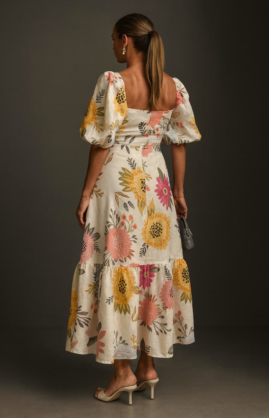 ALA™ FLORAL MIDI DRESS WITH PUFF SLEEVES