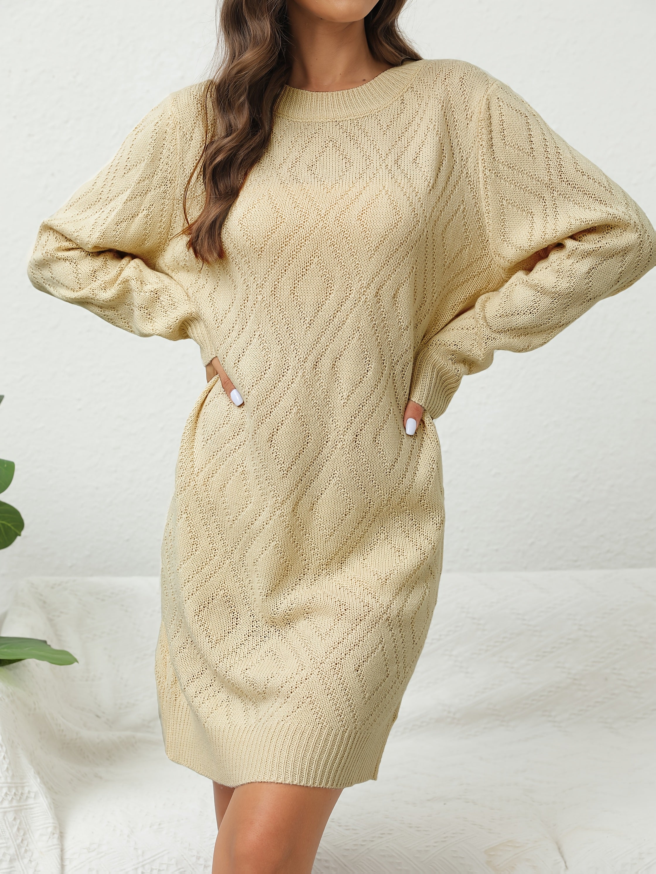 SOPHIA & ROSE | Classic Diamond‑Pattern Knit Midi Dress
