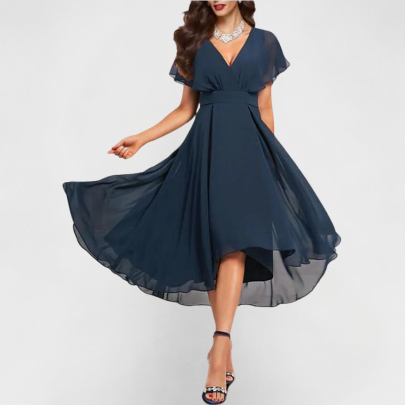 CLARISSA™ ELEGANT V-NECK MAXI DRESS