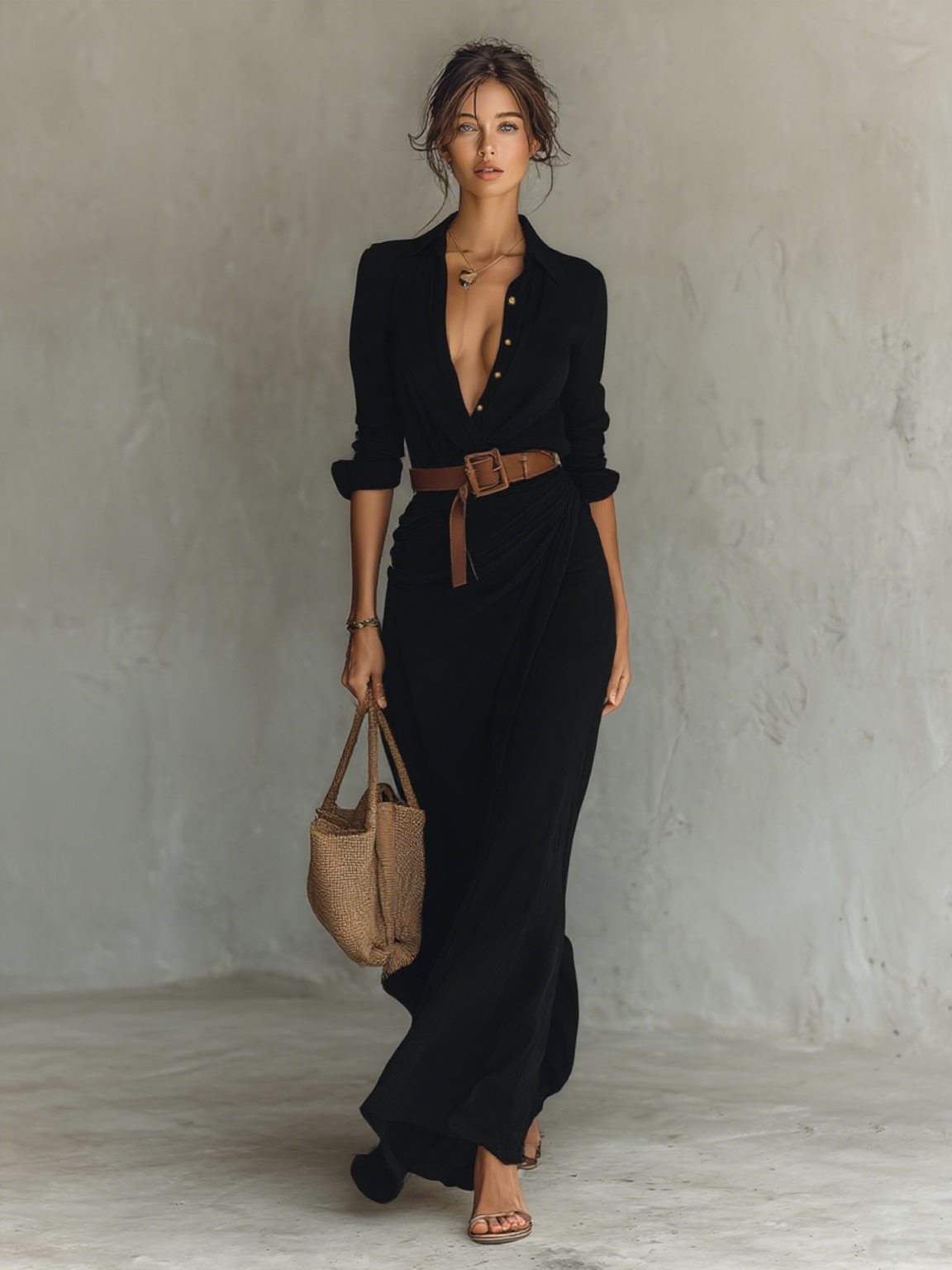 Chloe | Lapel Single Breasted Long Sleeve Belted Maxi Dress