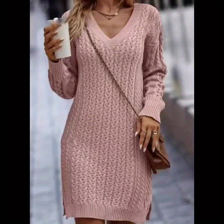 SOPHIA & ROSE | Classic Cable Knit V‑Neck Sweater