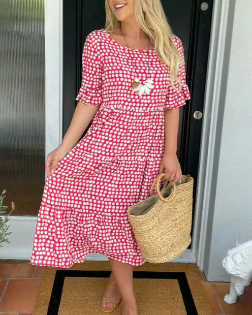 ZORA | ELEGANT SHORT-SLEEVE MIDI DRESS