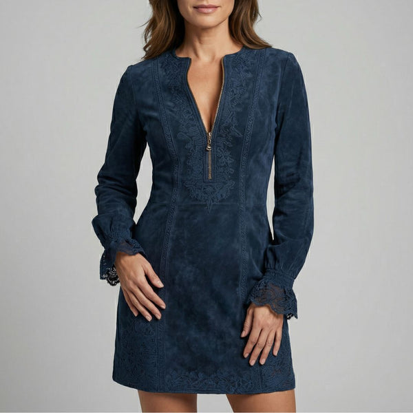 Serene | Suede Lace Zip Mini Dress Serene | Suede Lace Zip Mini Dress