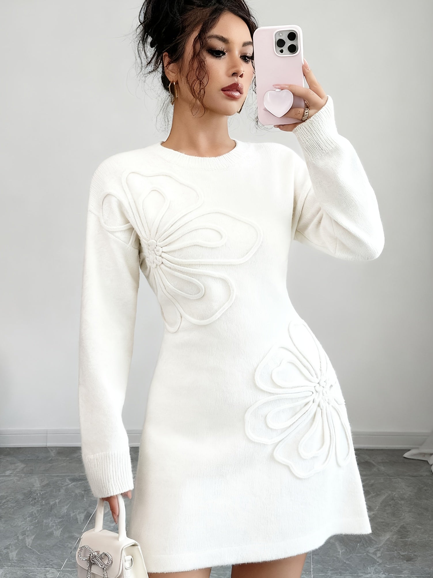 SOPHIA & ROSE | Floral Embellished Long Sleeve Midi Dress