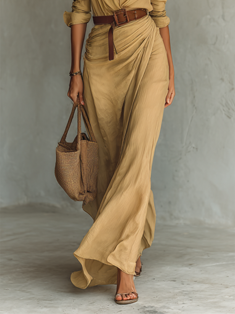 Chloe | Lapel Single Breasted Long Sleeve Belted Maxi Dress