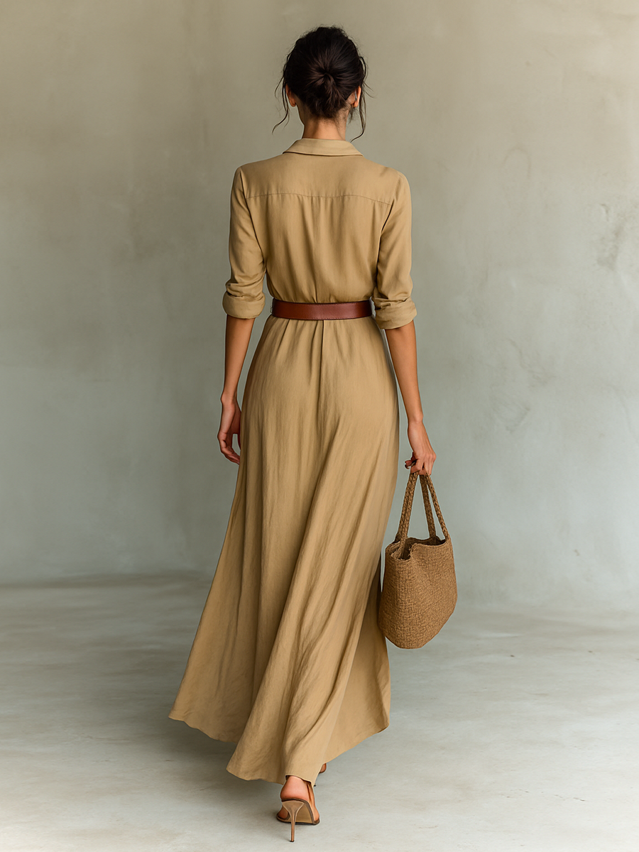 Chloe | Lapel Single Breasted Long Sleeve Belted Maxi Dress